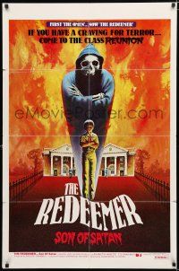 9z759 REDEEMER SON OF SATAN 1sh '78 cool horror art of hooded skeleton and kid with red eyes!