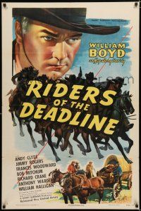 9z774 RIDERS OF THE DEADLINE 1sh '43 art of William Boyd as Hopalong Cassidy, Bob Mitchum!