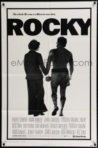 9z783 ROCKY 1sh '76 Sylvester Stallone & Talia Shire holding hands, boxing classic!