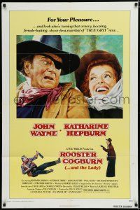 9z791 ROOSTER COGBURN 1sh '75 great art of John Wayne & Katharine Hepburn!