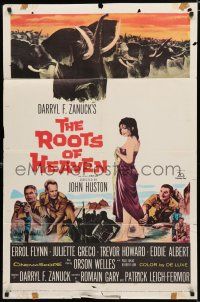 9z792 ROOTS OF HEAVEN 1sh '58 directed by John Huston, Errol Flynn & sexy Julie Greco in Africa!
