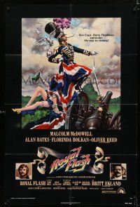 9z797 ROYAL FLASH 1sh '75 great art of uniformed Malcolm McDowell & sexy babe draped in flag!