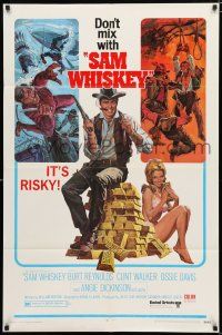 9z802 SAM WHISKEY 1sh '69 art of Burt Reynolds & sexy Angie Dickinson by huge pile of gold!