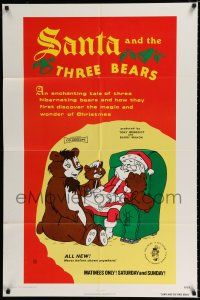 9z804 SANTA & THE THREE BEARS 1sh '70 Christmas cartoon, cool Santa w/bears art!