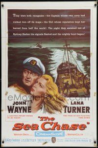 9z815 SEA CHASE 1sh '55 great seafaring artwork of John Wayne & Lana Turner!