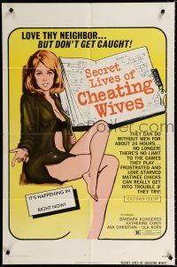 9z816 SECRET LIVES OF CHEATING WIVES 1sh '72 sexploitation, sexy artwork, don't get caught!