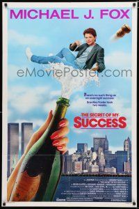 9z817 SECRET OF MY SUCCESS 1sh '87 wacky image of Michael J. Fox & huge bottle of champagne!