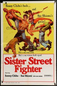 9z836 SISTER STREET FIGHTER 1sh '76 sexy Etsuko Shihomi, Sonny Chiba, cool Giordano art!