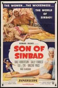 9z848 SON OF SINBAD 1sh '55 Howard Hughes, great art of super sexy harem women!