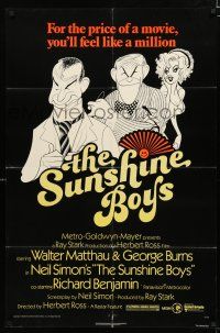 9z889 SUNSHINE BOYS 1sh '75 great Hirschfeld art of George Burns, Walter Matthau & Lee Meredith!