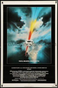 9z890 SUPERMAN 1sh '78 comic book hero Christopher Reeve, cool Bob Peak logo art!