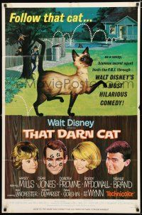 9z916 THAT DARN CAT style B 1sh '65 great art of wacky Disney Siamese feline, follow that cat!
