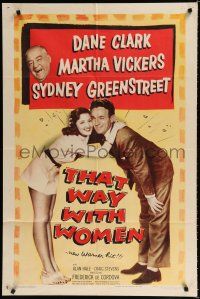 9z918 THAT WAY WITH WOMEN 1sh '47 Dane Clark & Martha Vickers embrace, Sydney Greenstreet!