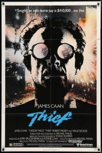 9z920 THIEF 1sh '81 Michael Mann, really cool image of James Caan w/goggles!