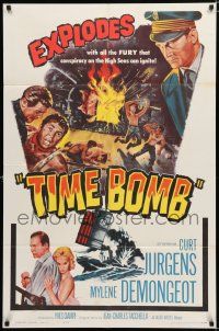 9z930 TIME BOMB 1sh '61 Curt Jurgens & sexy Mylene Demongeot in a conspiracy on the High Seas!