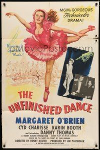 9z950 UNFINISHED DANCE 1sh '47 great artwork of pretty young ballerina Margaret O'Brien!