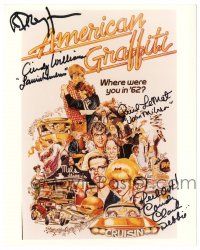 1a637 AMERICAN GRAFFITI signed color 8x10 REPRO still '80s by Dreyfuss, Williams, Le Mat AND Clark!