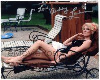 1a657 AUDREY LANDERS signed color 8x10 REPRO still '90s incredibly sexy full-length in swimsuit!