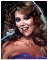 1a656 AUDREY LANDERS signed color 8x10 REPRO still '90s great close up singing at microphone!