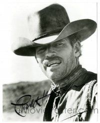 1a686 CHARLTON HESTON signed 8x10 REPRO still '80s cool western close up in cowboy hat!