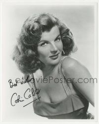 1a700 CORINNE CALVET signed 8x10 REPRO still '80s smiling portrait in dress with diamond straps!