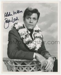 1a763 JACK LORD signed 8.25x10 REPRO still '80s great seated Hawaii 5-0 image with flower lei!