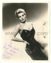 1a503 KIM NOVAK signed deluxe 8x10 still '50s full-length in sexy low-cut sequined dress & fur!