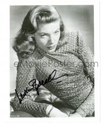 1a813 LAUREN BACALL signed 8x10 REPRO still '80s wonderful leaning portrait in cool dress!