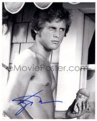 1a818 LEIGH MCCLOSKEY signed 8x10 REPRO still '80s bare-chested portrait holding snow cone!
