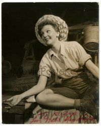 1a543 MARY MARTIN signed deluxe 8x10 still '40s great seated close up in cool hat by John Swope!