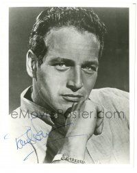 1a862 PAUL NEWMAN signed 8x10 REPRO still '80s cool pensive portrait with hand on chin!