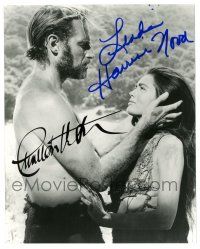 1a866 PLANET OF THE APES signed 8x10 REPRO still '68 by Charlton Heston, Linda Harrison!