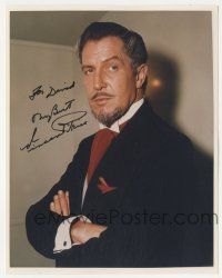1a933 VINCENT PRICE signed color 8x10.25 REPRO still '80s great portrait in suit with arms crossed!