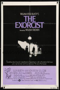 1a017 EXORCIST signed 1sh '74 by Linda Blair with great inscription, William Friedkin horror classic