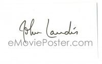 1a259 JOHN LANDIS signed 3x5 index card '80s it can be matted & framed with a still!