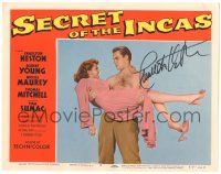 1a070 SECRET OF THE INCAS signed LC #5 '54 by Charlton Heston, who's carrying pretty Nicole Maurey!