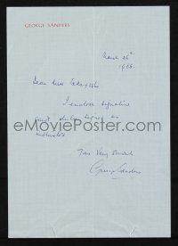 1a244 GEORGE SANDERS signed letter '68 he sent signature cards to one of his fans!