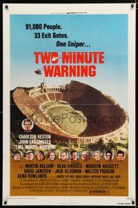1a022 TWO MINUTE WARNING signed 1sh '76 by BOTH Charlton Heston AND Jack Klugman, football!