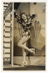 1b022 ANN RUTHERFORD deluxe 8.5x13 still '42 full-length modeling a sexy one-piece satin outfit!