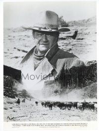 1b053 COWBOYS 10.5x14 still '72 montage of John Wayne looming over cattle drive across the West!