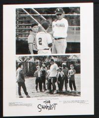 1b710 SANDLOT presskit w/ 7 stills '93 baseball, wacky image of kids and dog grabbing bat!