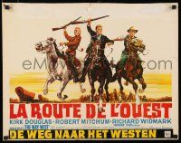1c174 WAY WEST Belgian '67 art of Kirk Douglas, Robert Mitchum & Richard Widmark!