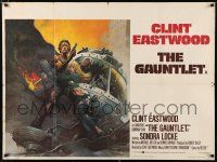 1c288 GAUNTLET British quad '77 great art of Clint Eastwood & Sondra Locke by Frank Frazetta!