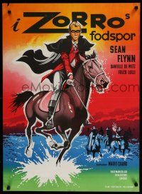 1c826 SIGN OF ZORRO Danish '63 different art of masked Sean Flynn on horse!