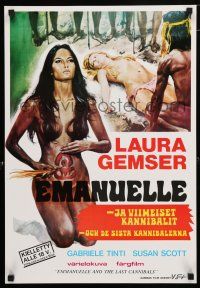 1c369 EMANUELLE & THE LAST CANNIBALS Finnish '77 artwork of super-sexy Laura Gemser!