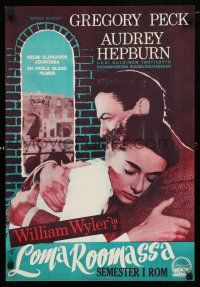 1c403 ROMAN HOLIDAY Finnish '53 different image of Audrey Hepburn & Gregory Peck in Italy!
