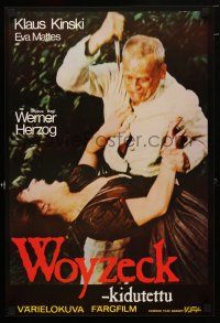 1c428 WOYZECK Finnish '79 Werner Herzog, c/u of crazed Klaus Kinski about to stab Eva Mattes!
