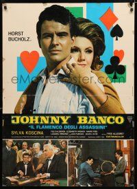 1c468 JOHNNY BANCO Italian lrg pbusta '67 Horst Buchholz & Sylva Koscina, cool playing card design