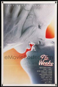 1d017 9 1/2 WEEKS 1sh '86 Mickey Rourke, Kim Basinger, sexiest close up kissing image!