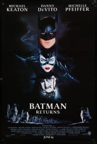 1d079 BATMAN RETURNS advance DS 1sh '92 Michael Keaton, Danny DeVito, sexy Michelle Pfeiffer!